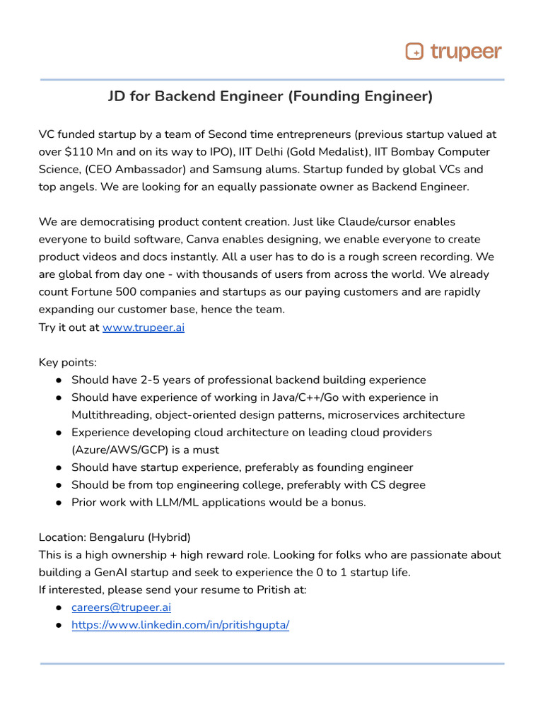 Backend Engineer for GenAI Startup | PDF
