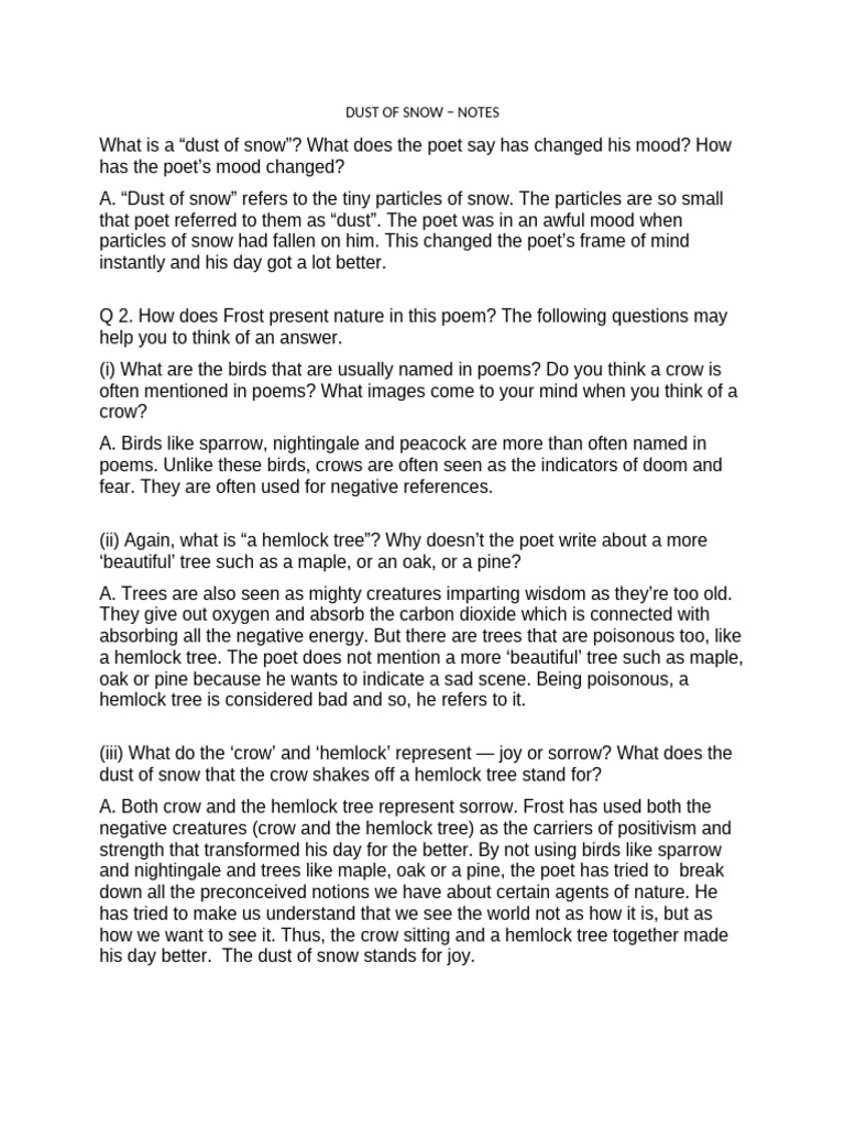Dust of Snow - Notes | PDF