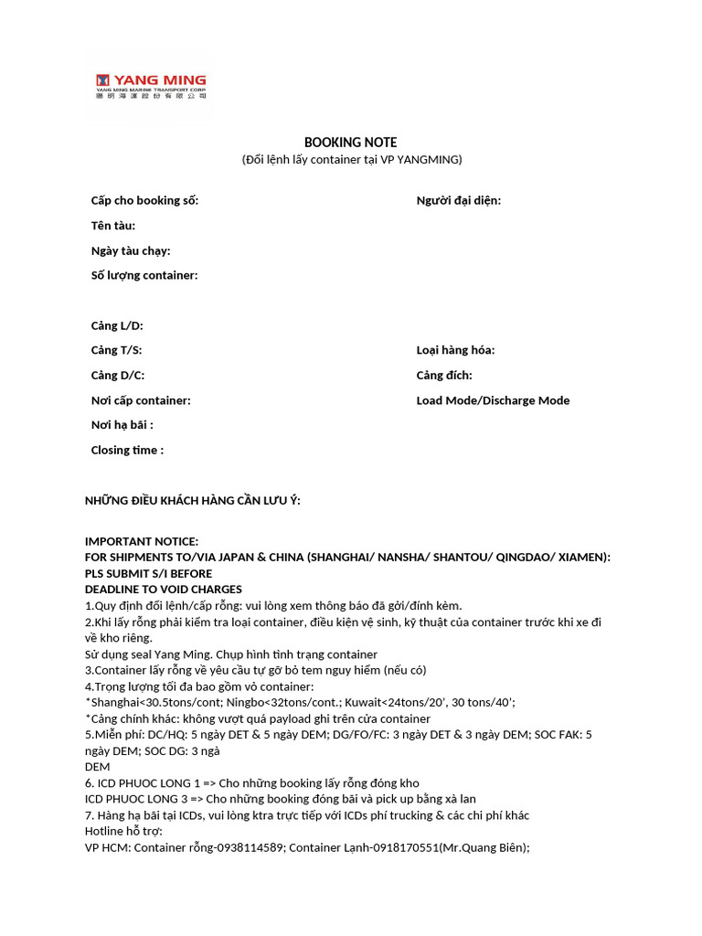 Booking Note | PDF