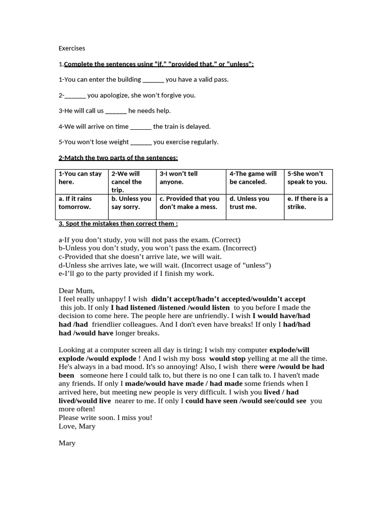 Conditional Sentence Exercises | PDF