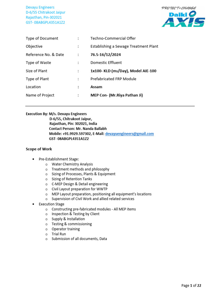100 KLD Sewage Treatment Plant Proposal | PDF | Anaerobic Digestion | Water