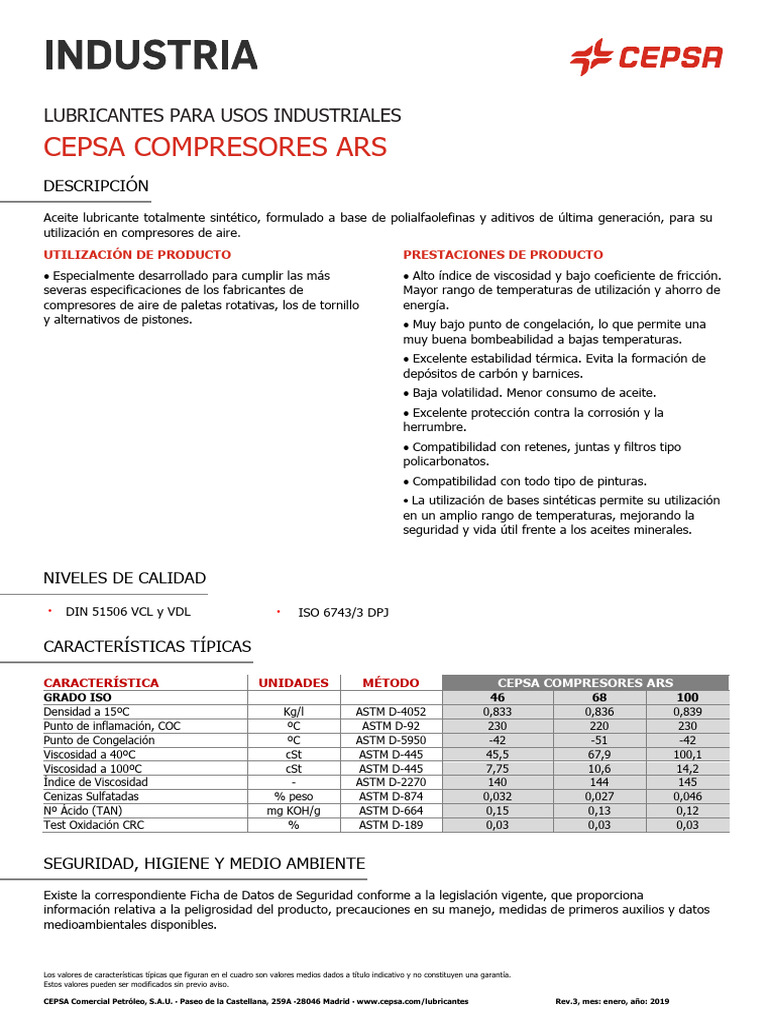 Aceite Sintético para Compresores ARS | PDF | Lubricante | Sustancias ...