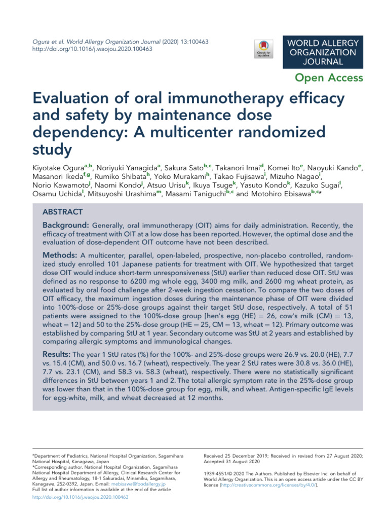 Evaluation of Oral Immunotherapy Efficacy and Safe | PDF | Allergy ...