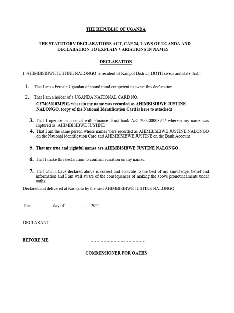 Name Variation Declaration Uganda | PDF