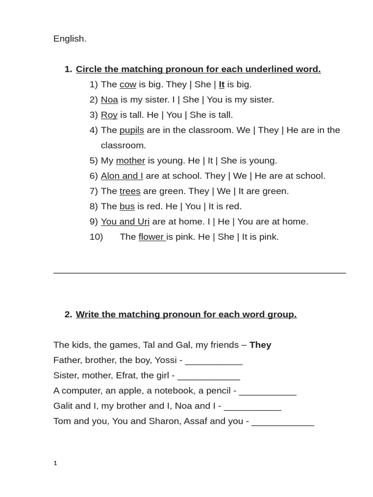 Pronoun Practice Exercises for Kids | PDF | Syntax | Linguistic Morphology