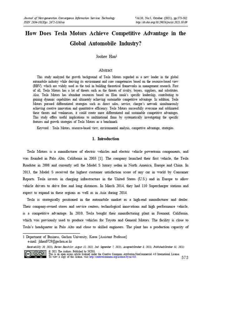 Tesla Motors' Competitive Advantage Analysis | PDF | Tesla Model S ...