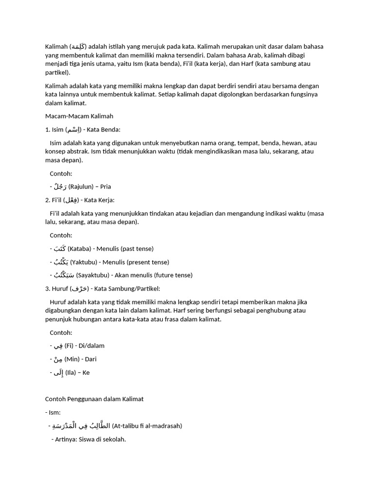 Jenis-Jenis Kalimah dalam Bahasa Arab | PDF
