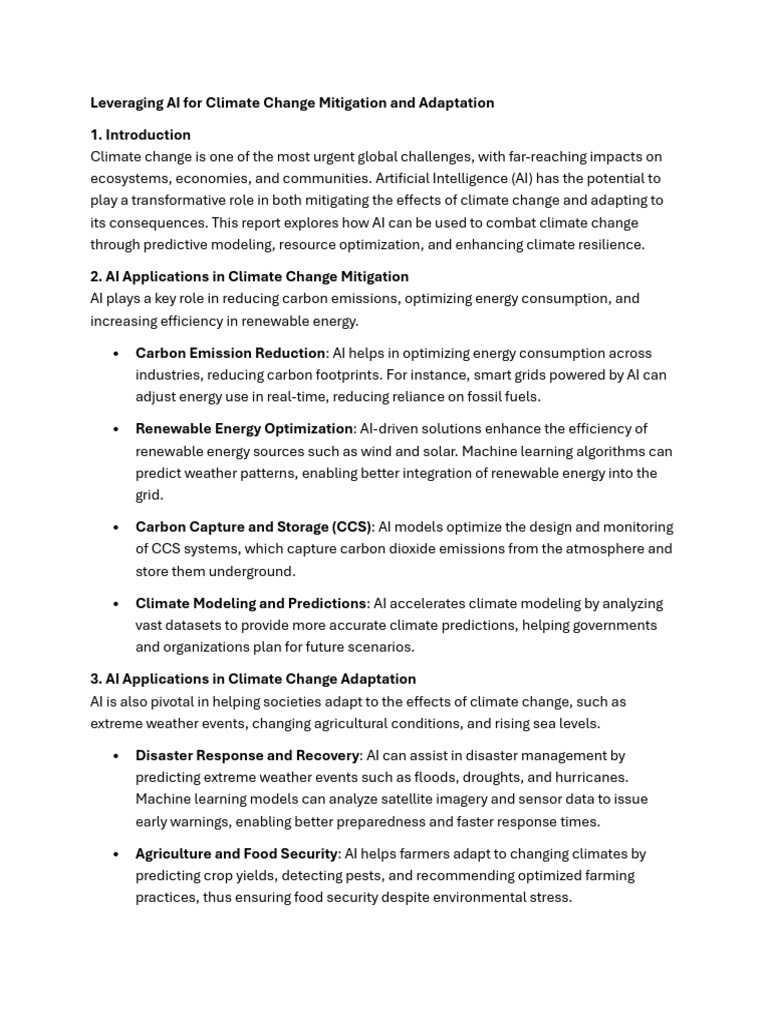 Leveraging AI For Climate Change Mitigation and Adaptation | PDF ...