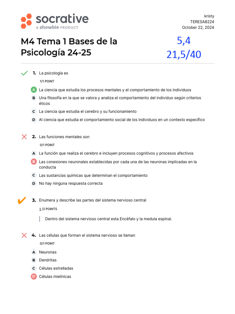 Kristy M4 Tema 1 Bases de La Psicología 24-25 | PDF | Cerebro | Pensamiento