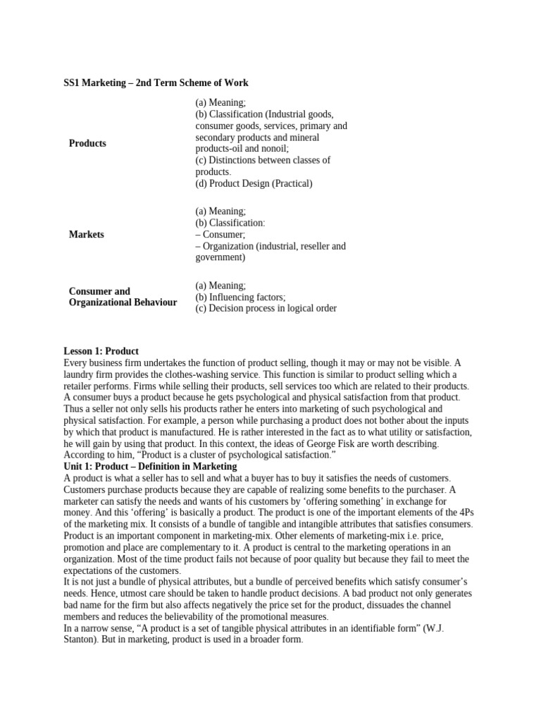 SS1 Marketing 2nd Term Overview | PDF | Marketing | Behavior