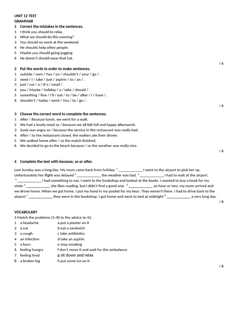 Outcomes Elementary Unit Test 12 | PDF