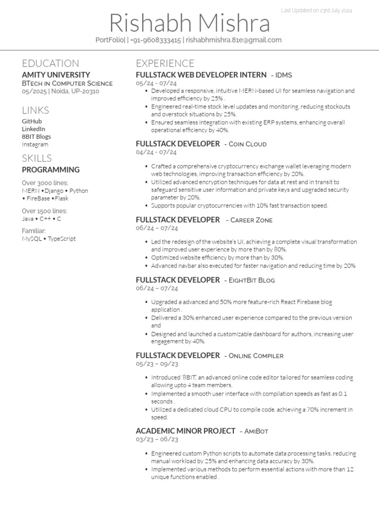 Rishabh Mishra: Fullstack Developer Portfolio | PDF | User Interface ...