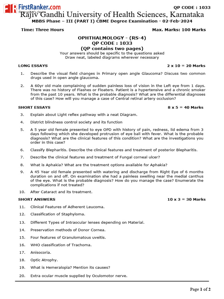 Rajiv Gandhi University of Health Sciences, Karnataka: Ophthalmology ...
