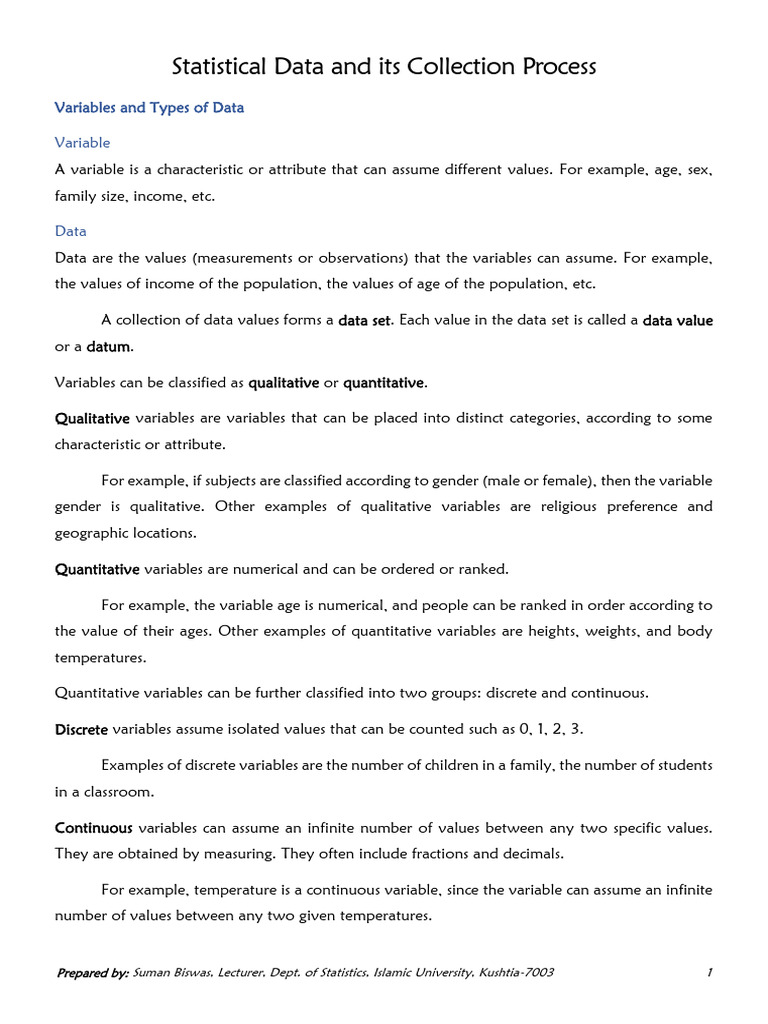 Lecture Note 02 - Statistical Data and Its Collection Process | PDF ...