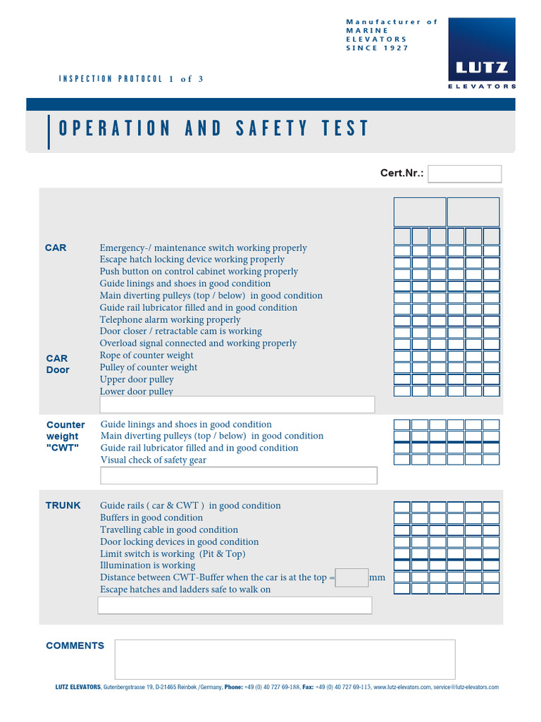 Elevator Operation and Safety Inspection | PDF | Elevator ...