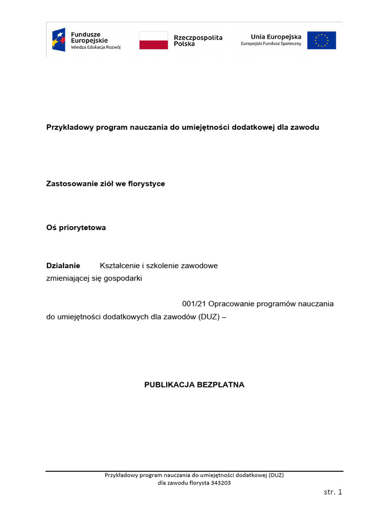 Przykladowy Program Dodatkowej Umiejetnosci Zawodowej Zastosowanie Ziol ...