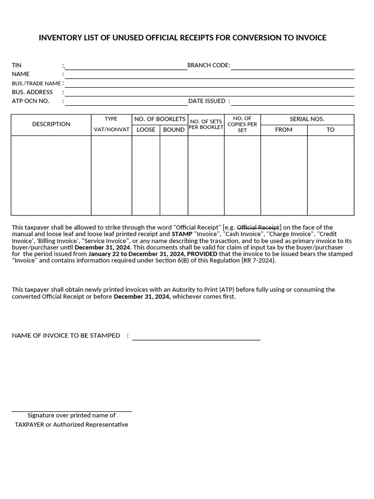 Inventory of Unused Official Receipts | PDF