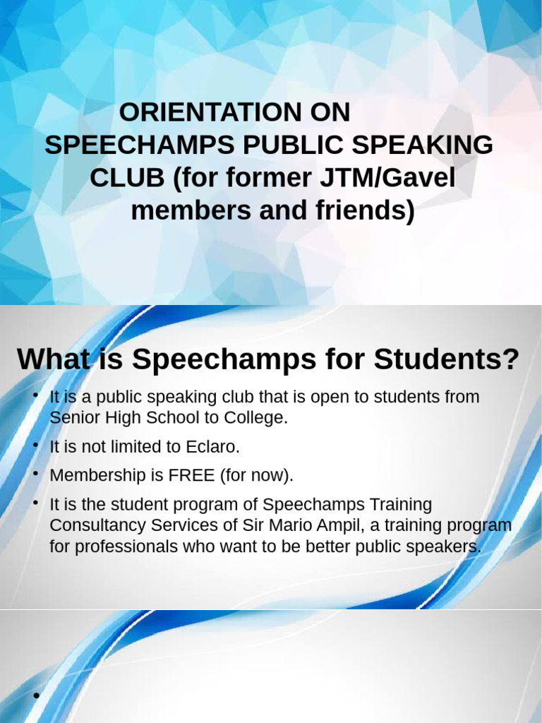 Join Speechamps Public Speaking Club | PDF | Public Speaking | Gesture
