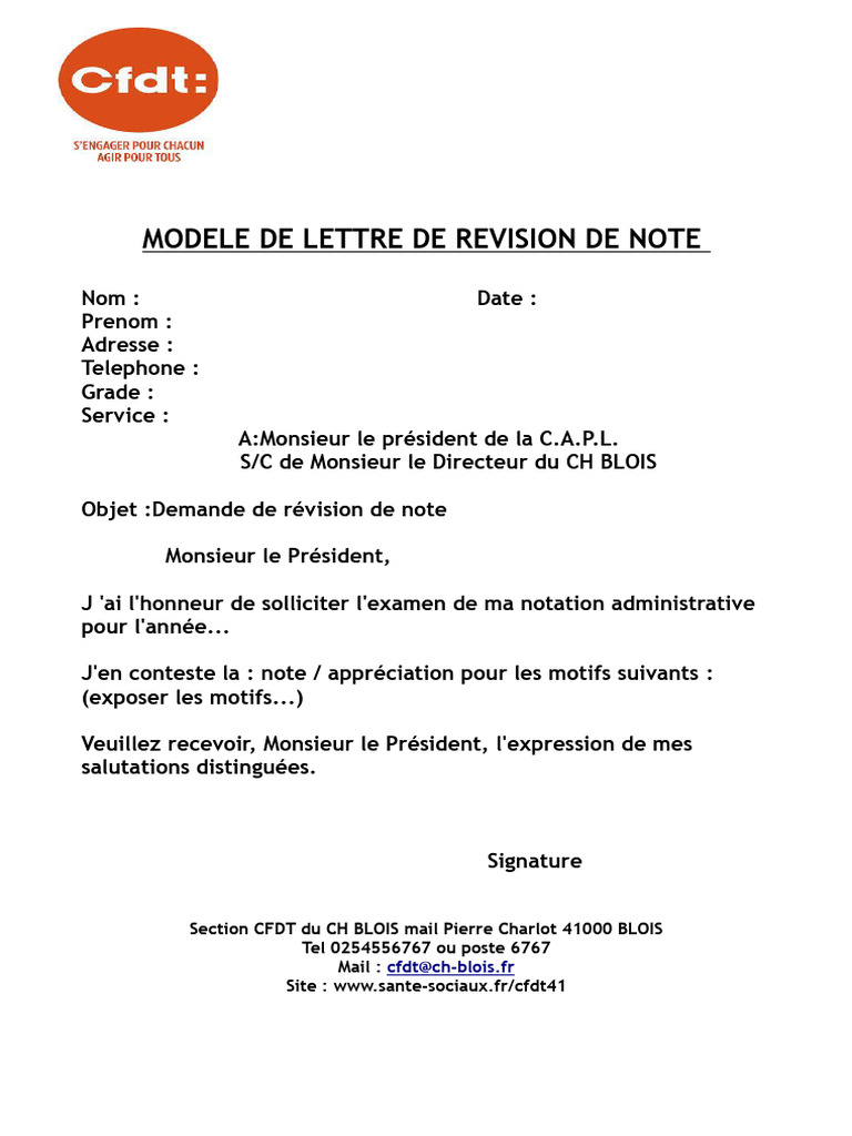 Lettre de demande de révision de note | PDF