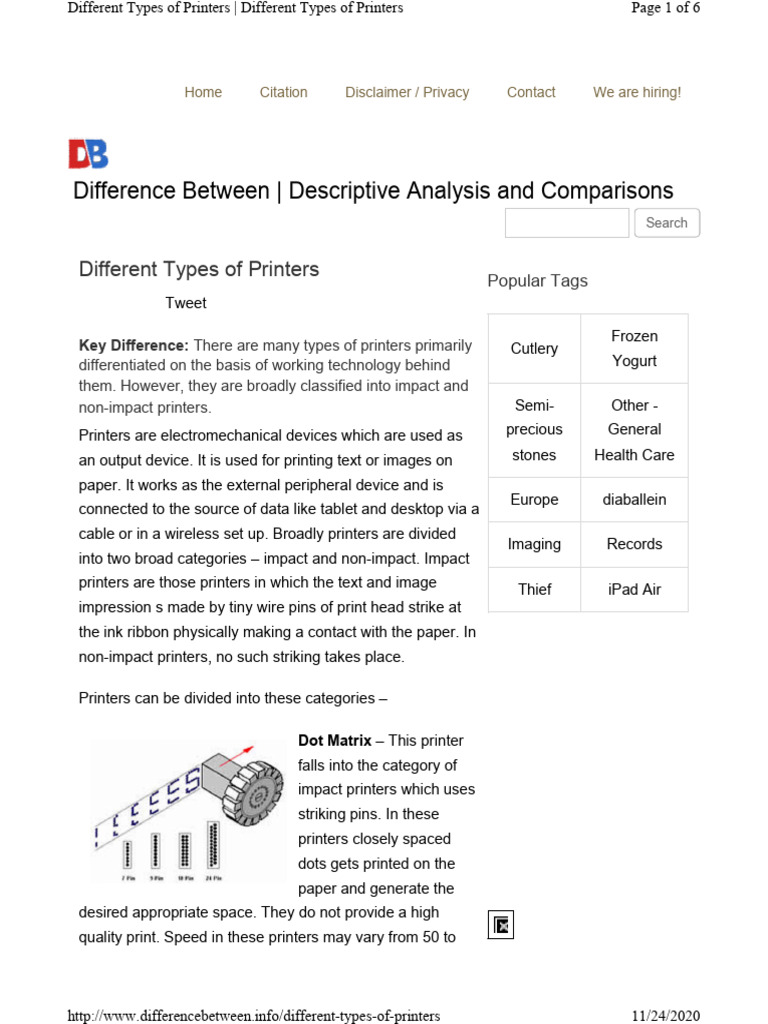 Types and Differences of Printers | PDF | Printer (Computing) | Computing