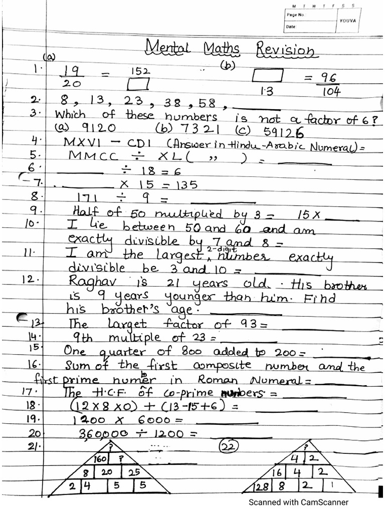 Mental Maths Revision 2 | PDF