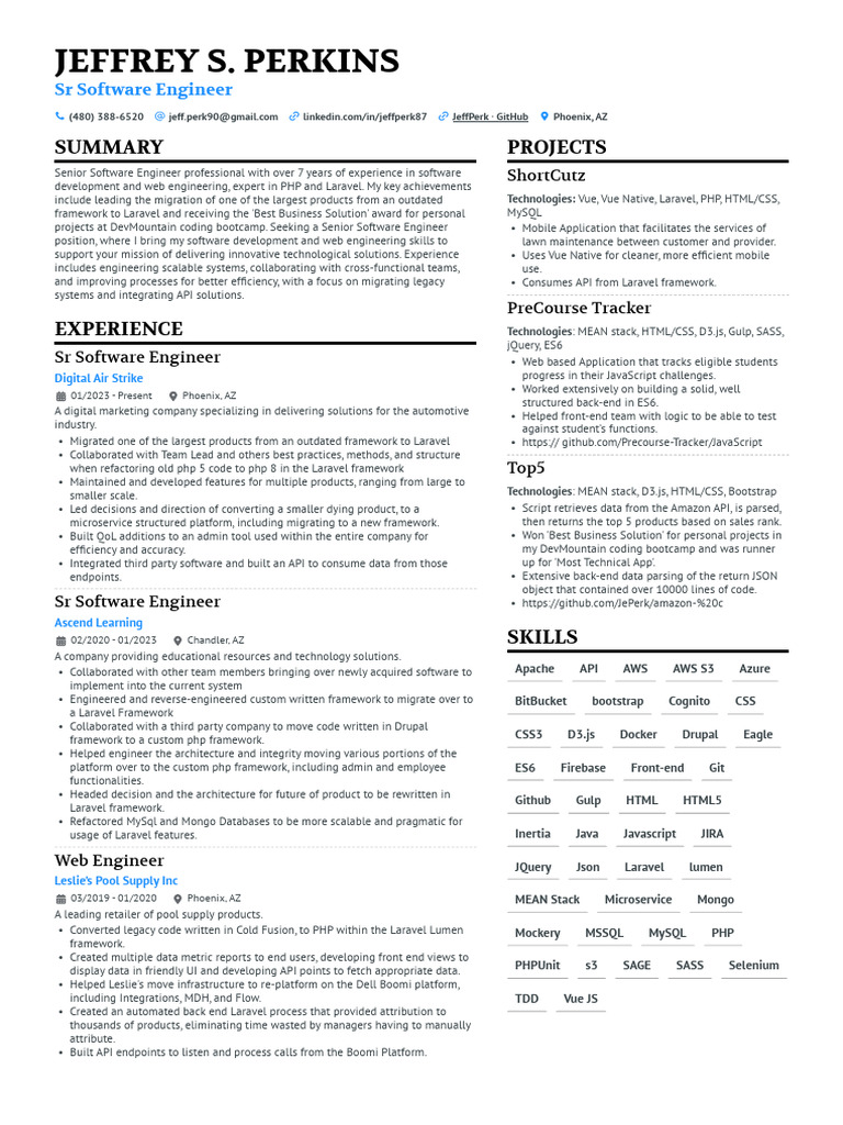 Senior Software Engineer Resume | PDF | Php | Web Development