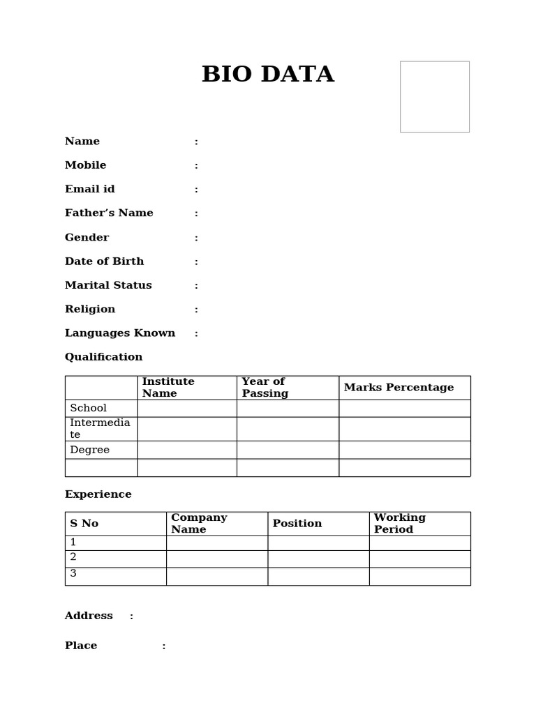Personal Bio Data Template | PDF