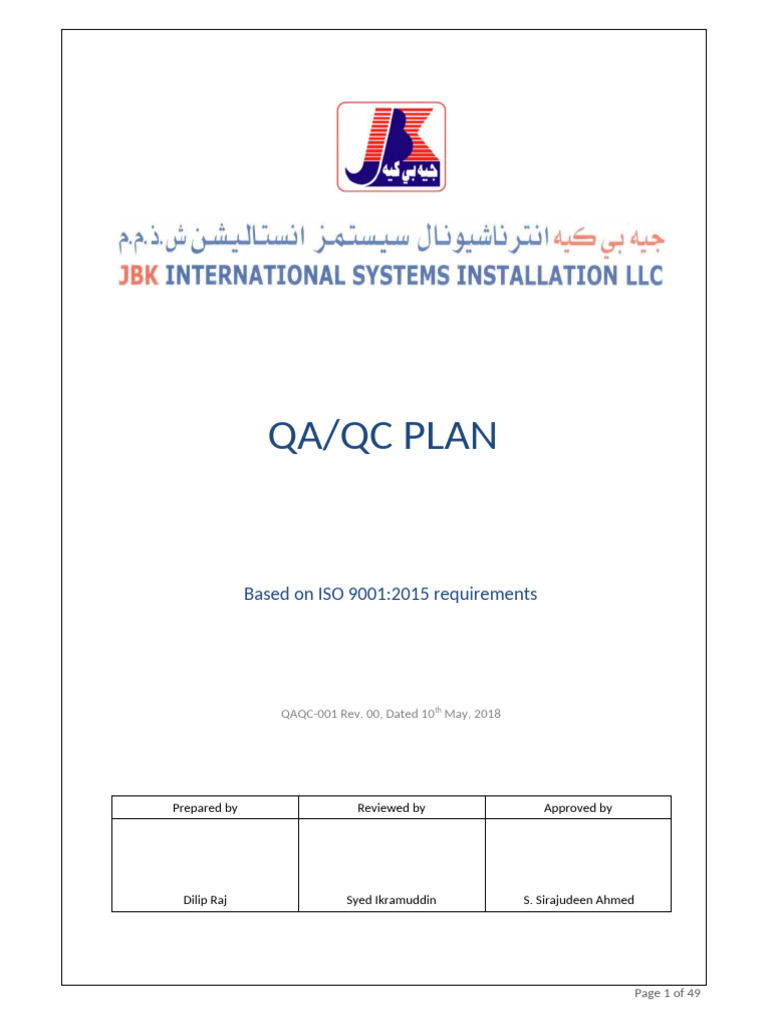 QA QC Plan JBKI (QAQC-001) | PDF | Quality Assurance | Quality ...