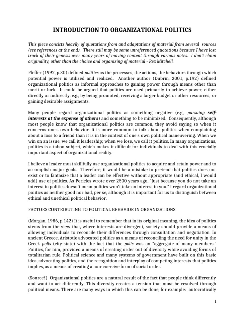 Organizational Politics | PDF | Leadership