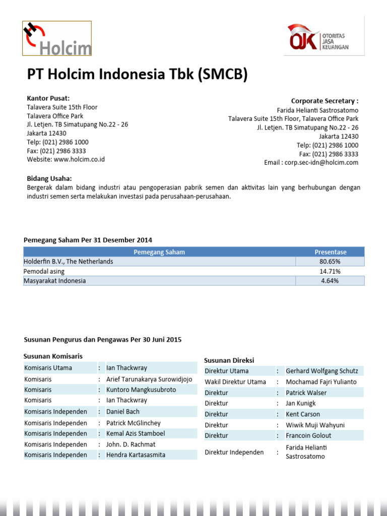 Bidang Usaha PT Holcim Indonesia Tbk | PDF