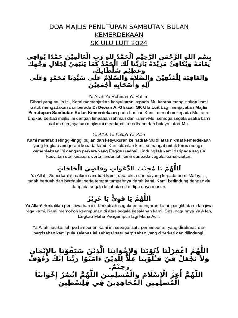 Doa Hari Kebangsaan 2024 Pdf