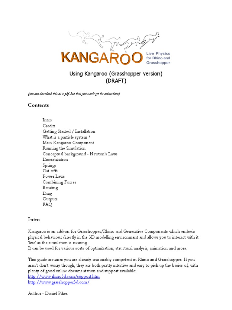 Kangaroo Manual Grasshopper Version Pdf Acceleration Force