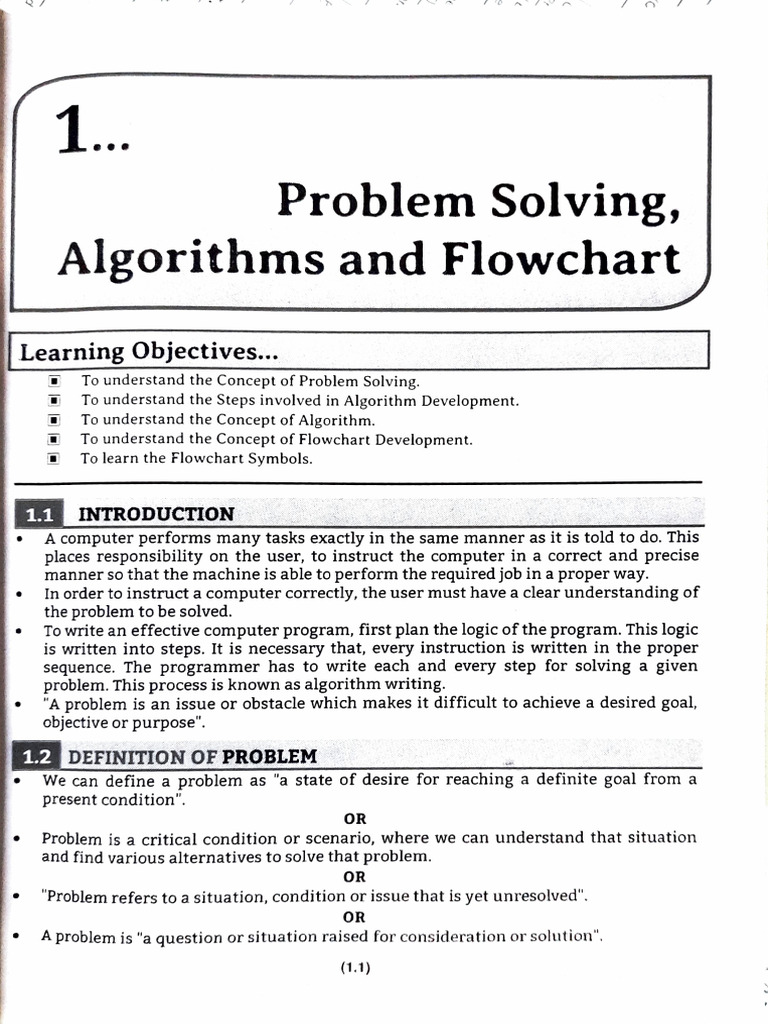 Problem Solving, Algorithms and Flowchart: Learning Objectives .. | PDF ...