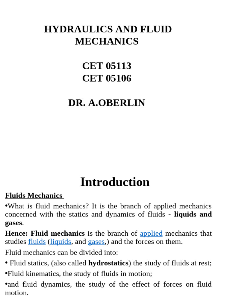 FM Lecture Notes 1-2024 Nov | PDF | Viscosity | Shear Stress