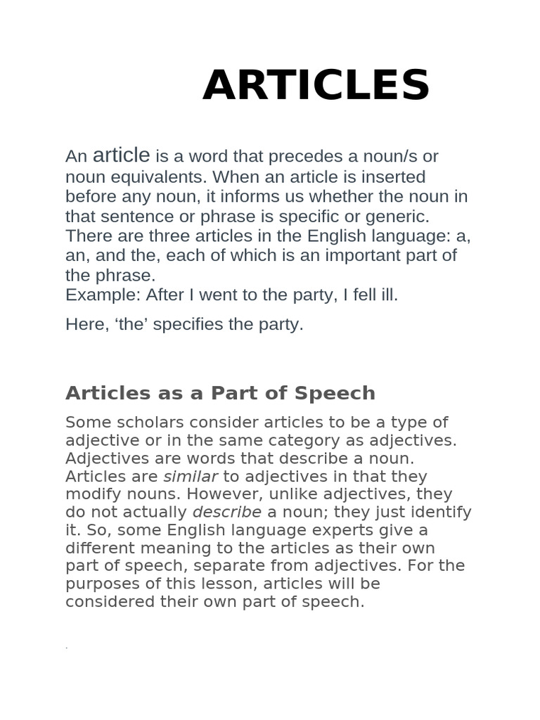 ARTICLES | PDF | Adjective | Noun