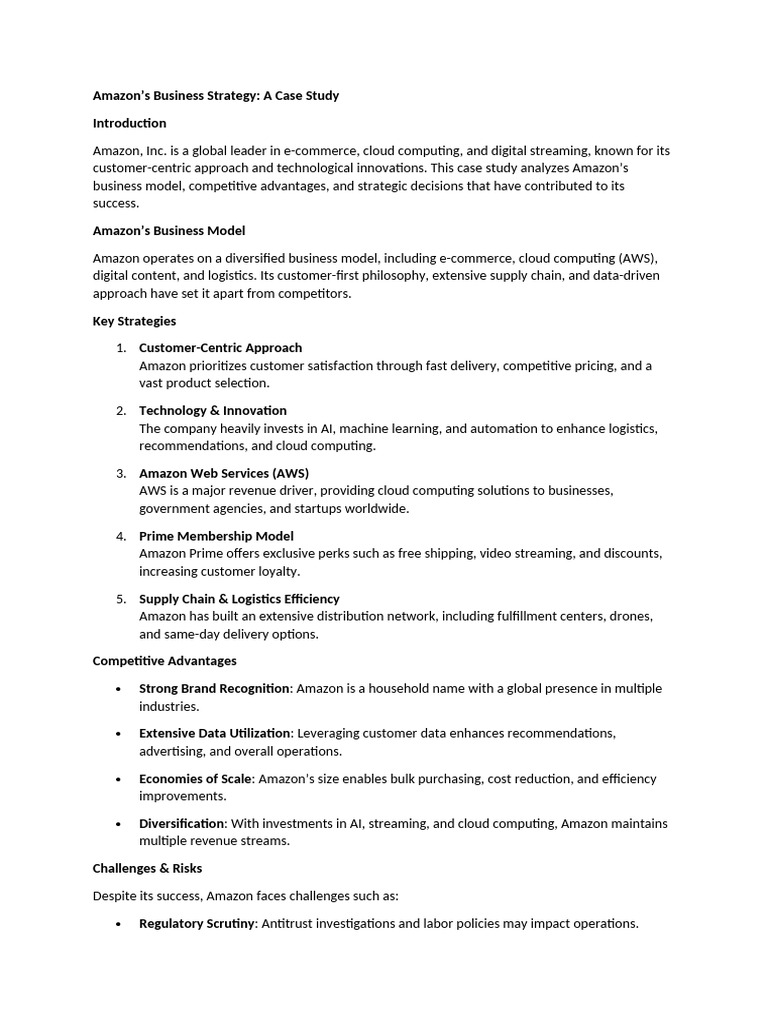 Amazon's Business Strategy A Case Study | PDF | Cloud Computing | E ...