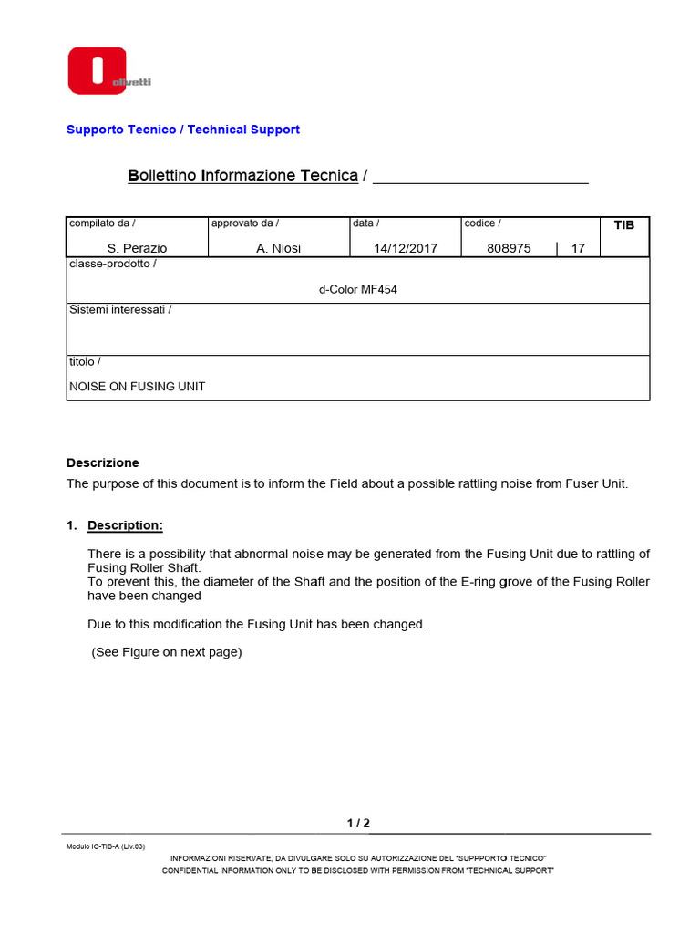 D-ColorMF654Series TIB17-808975-17 ENG Noise On Fuser Unit | PDF
