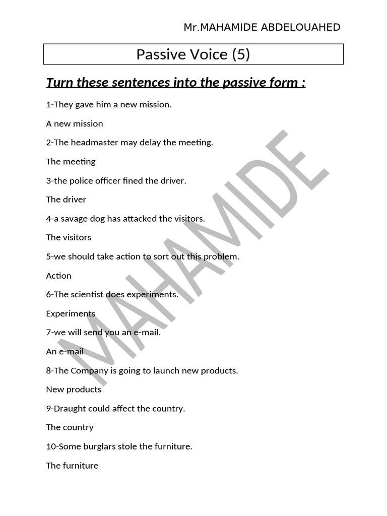 Passive Voice Sentence Transformations | PDF