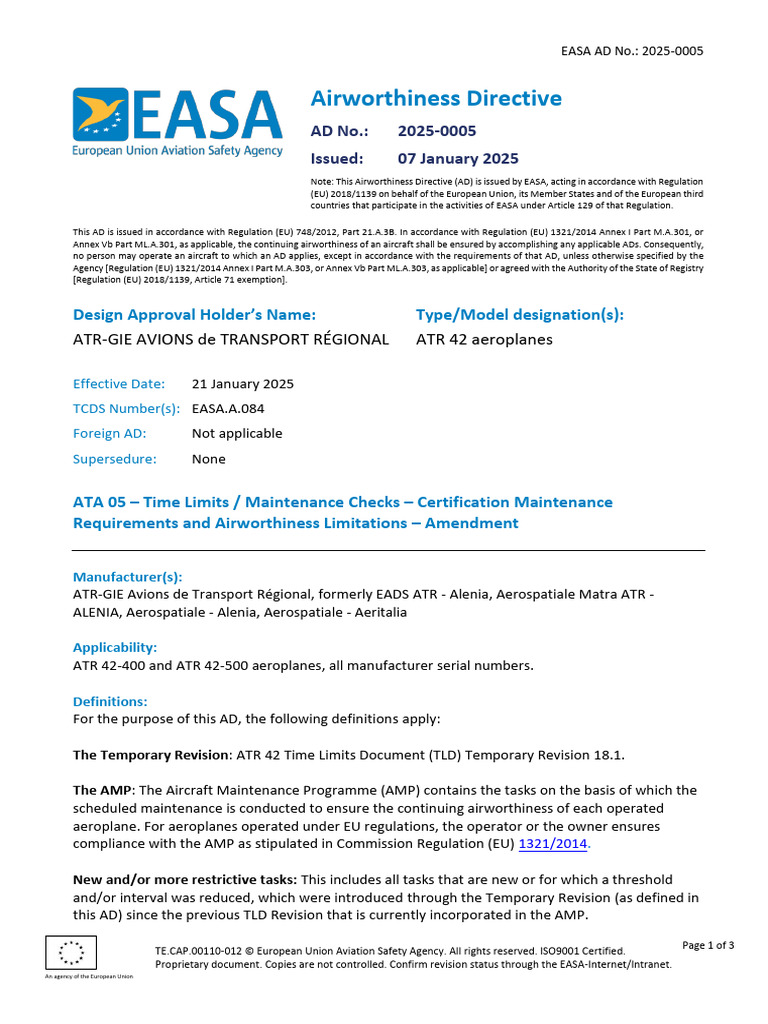 Easa Ad 2025 0005 Pdf Aviation