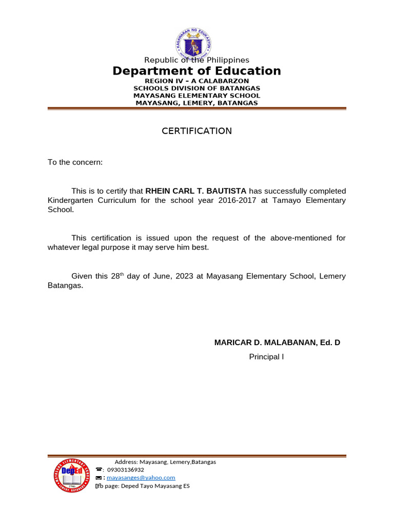 ECCD Completion Certificates 2023 | PDF | Philippines | Governance