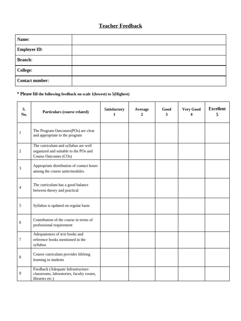 Teacher Feedback Evaluation Form | PDF | Curriculum | Behavior Modification
