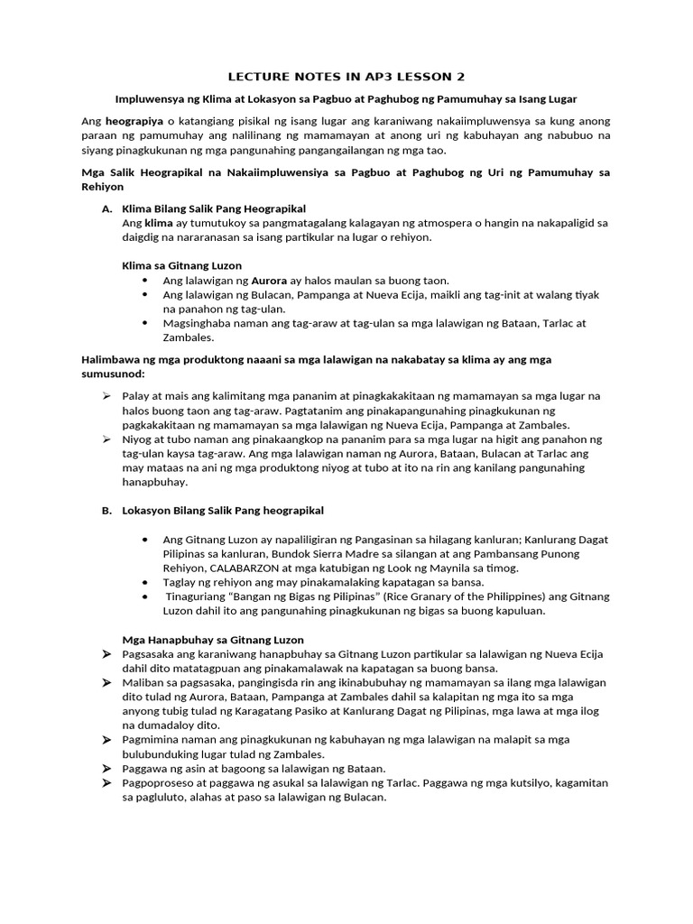 Lecture Notes in Ap3 Q3 Lesson 2 | PDF