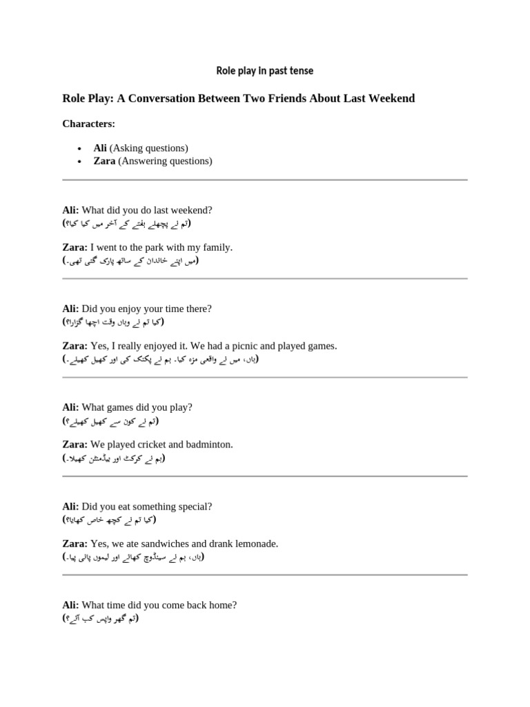 Role Play in Past Tense | PDF