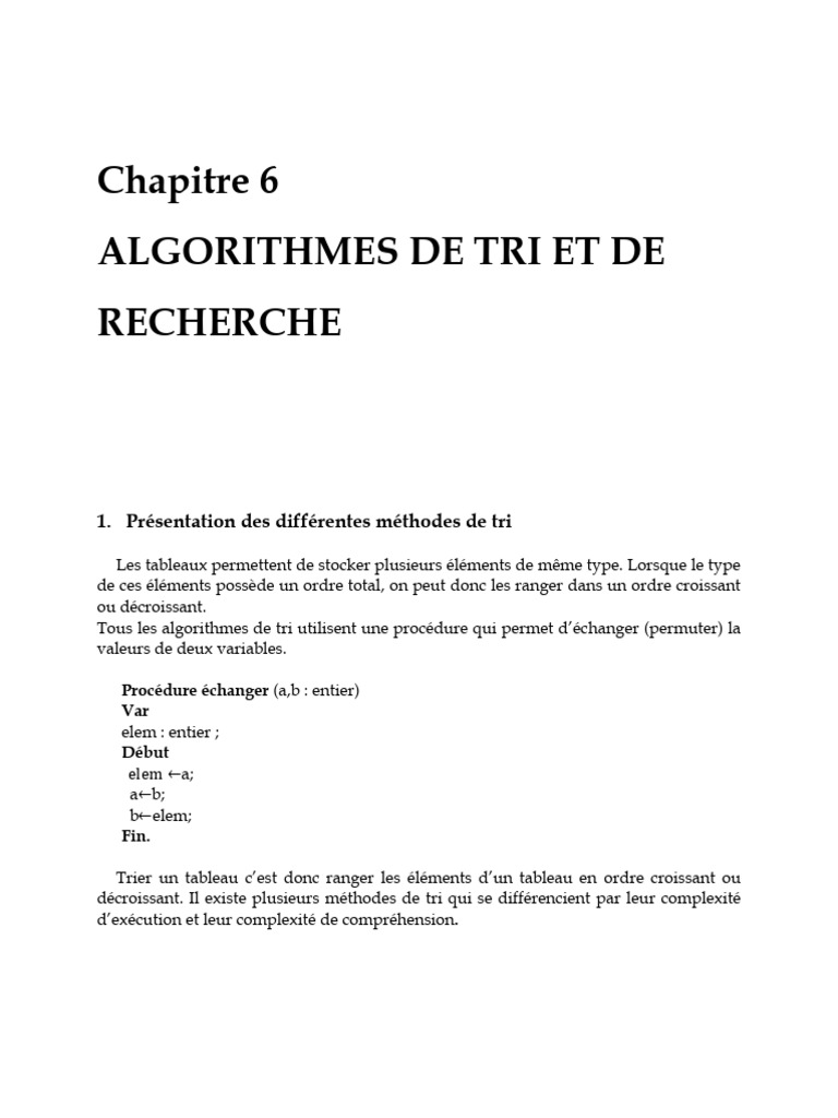 Algorithmes de tri et recherche croissante | PDF | Programmation ...
