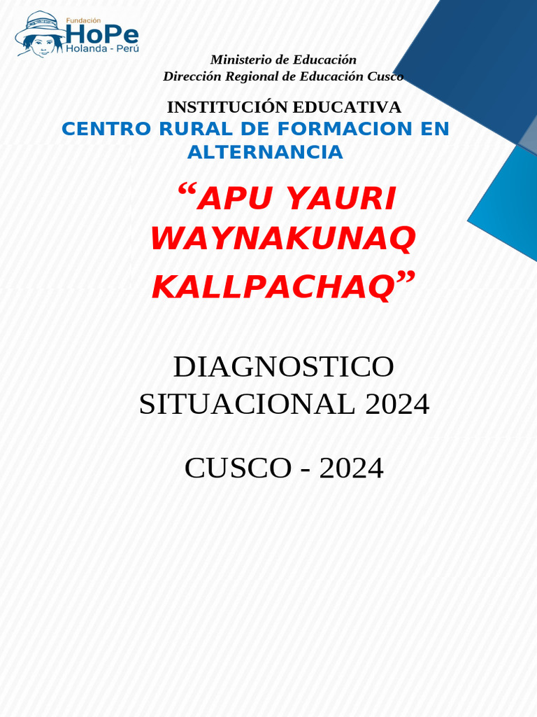 Diagnóstico Situacional CRFA Apu Yauri 2024 | PDF | Agricultura | Clima