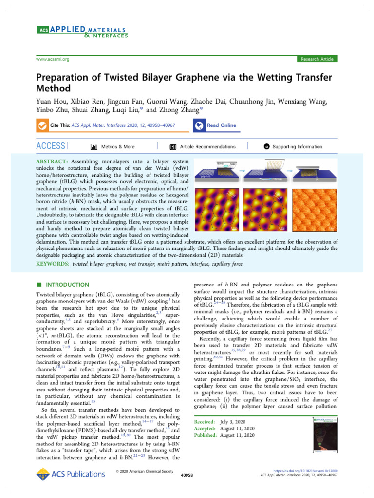 Hou Et Al 2020 Preparation of Twisted Bilayer Graphene Via The Wetting ...