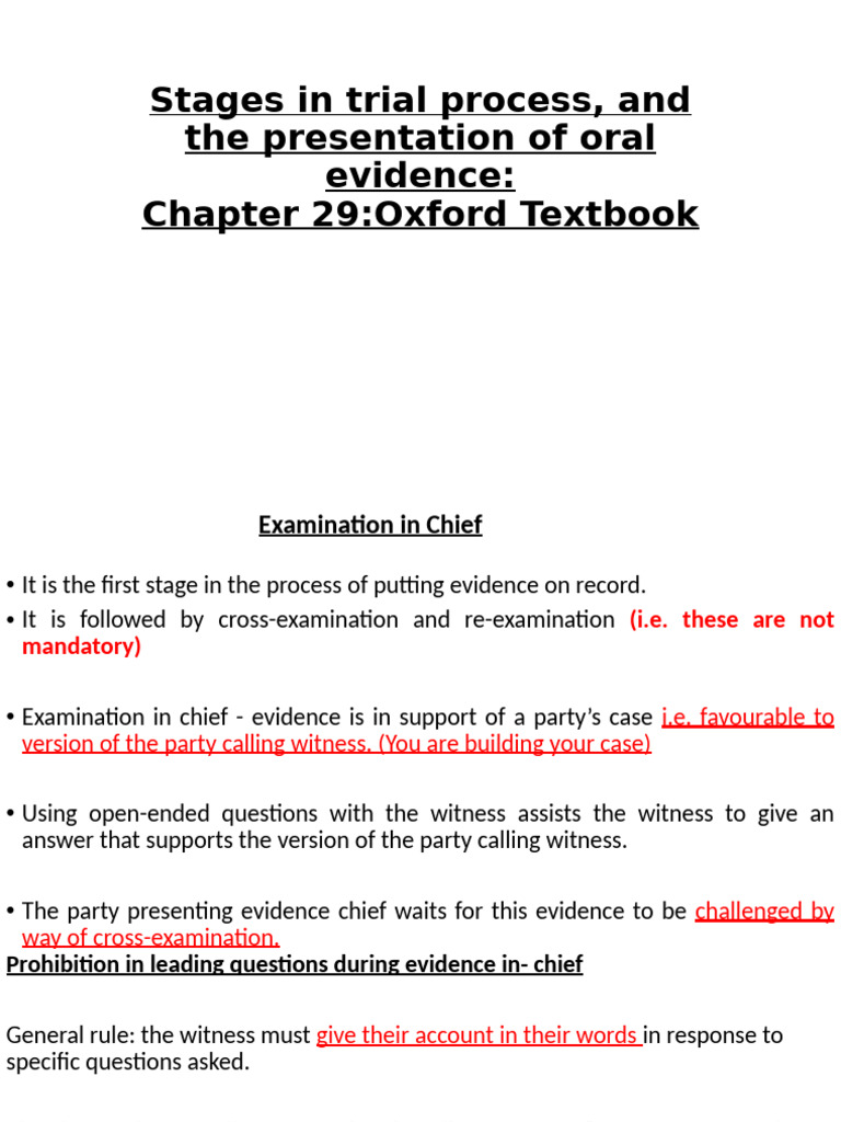 Trial Sequence And Oral Evidence Pdf Witness Trials