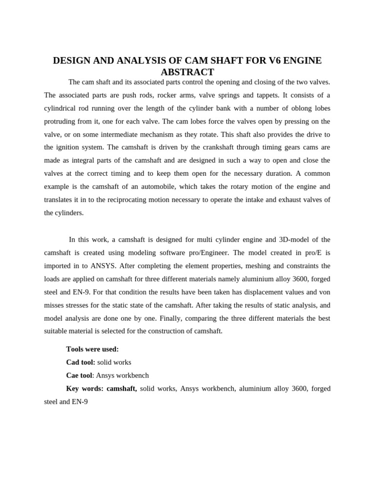 s23021 - Design and Analysis of Cam Shaft For v6 Engine | PDF