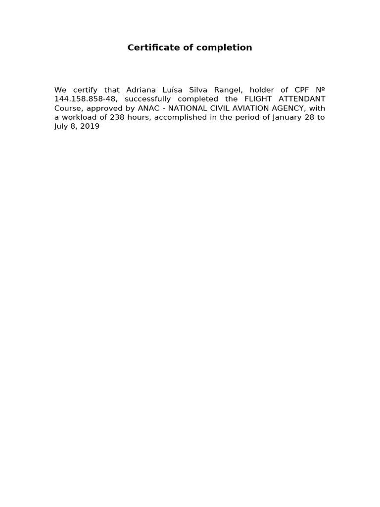 Certificate - Flight Att. | PDF