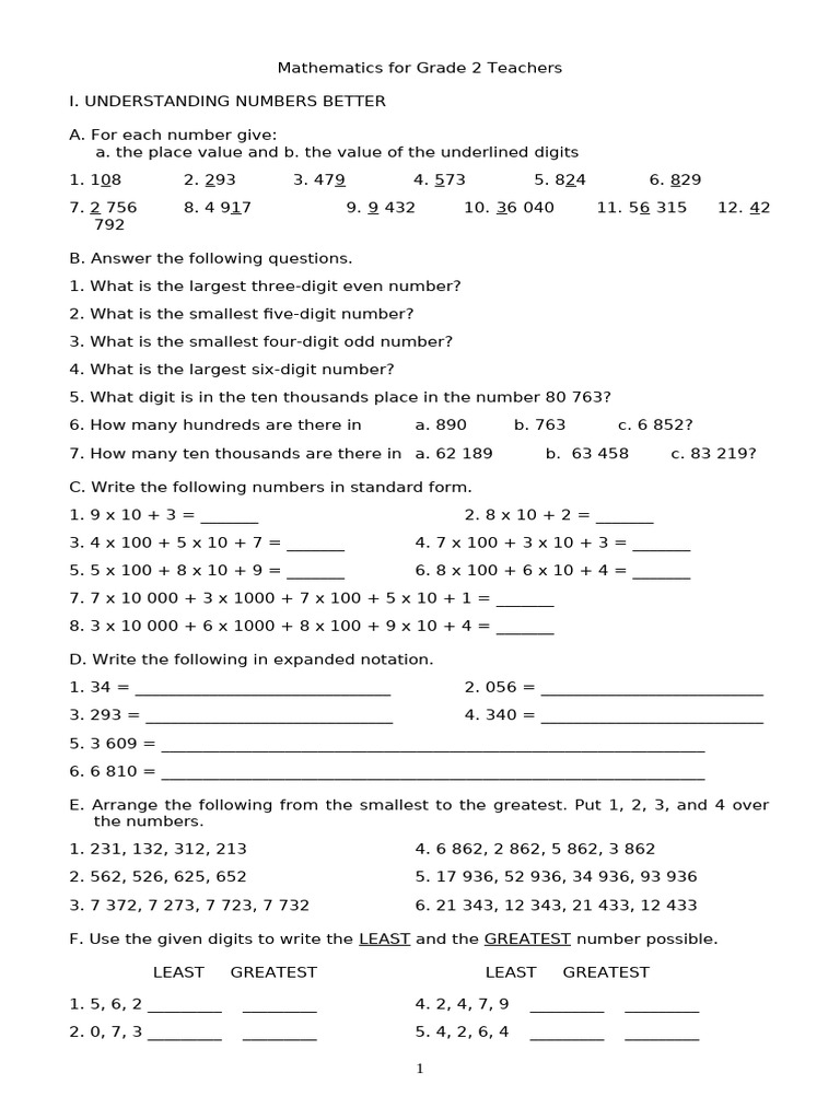 International Number Worksheet for Grade 2 | PDF | Area | Subtraction